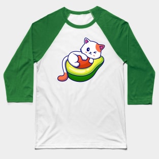 Cute Cat On Avocado Fruit Cartoon Baseball T-Shirt